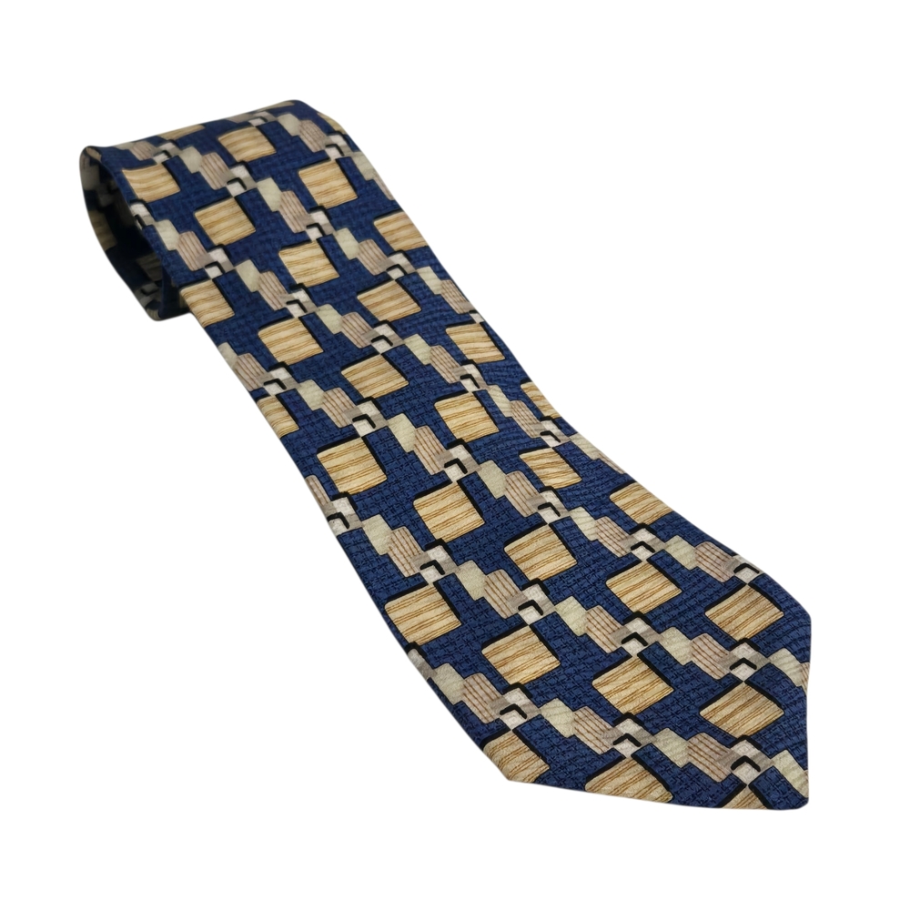 Vintage Alexander Julian Classic Blue Geometric Silk Tie Mens